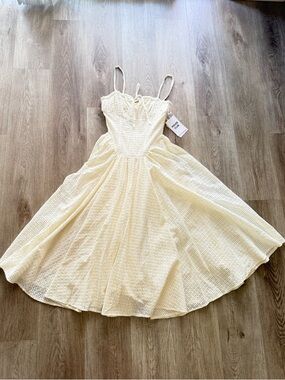 maude club tanya cream eyelet flare midi summer sun dress size small NEW